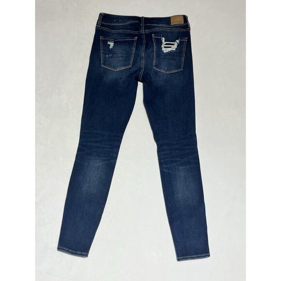 American Eagle Skinny Jegging Jeans Womens 26 Dark Wash Denim Ripped Stretch - Picture 2 of 11